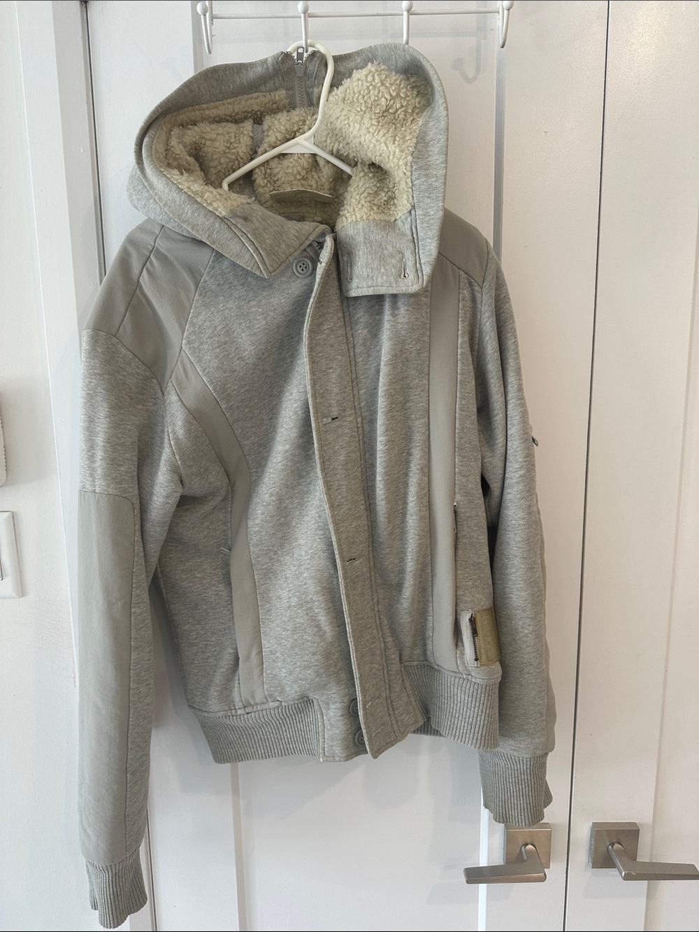 Diesel Hooded Sherpa-Lined Jacket in Light Gray w/ 5 Pockets - Zipper & Buttons